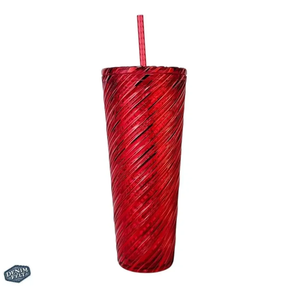 Starbucks Red‎ Swirl Plastic Cold Cup w/ Lid & Straw | 24 OZ | NEW!!